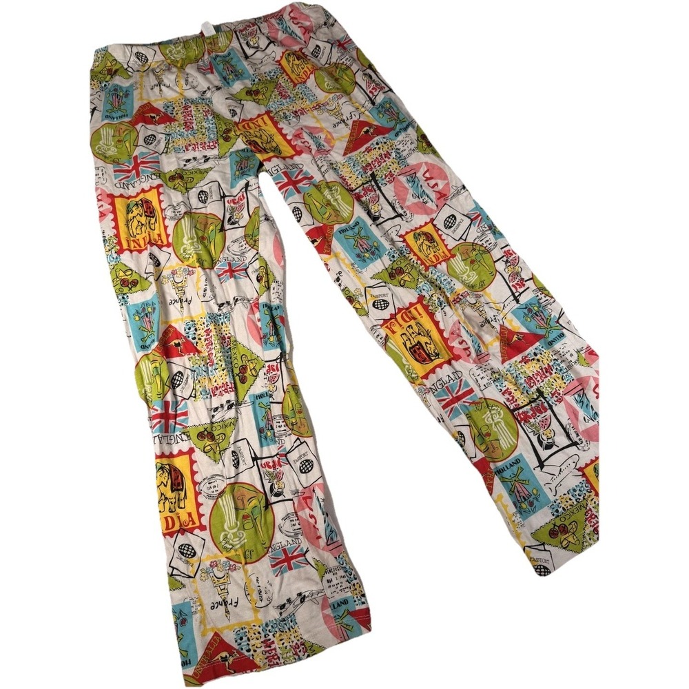 Mac & Belle Pants Womens Large Multicolor Travel Print Elastic Waist Lounge